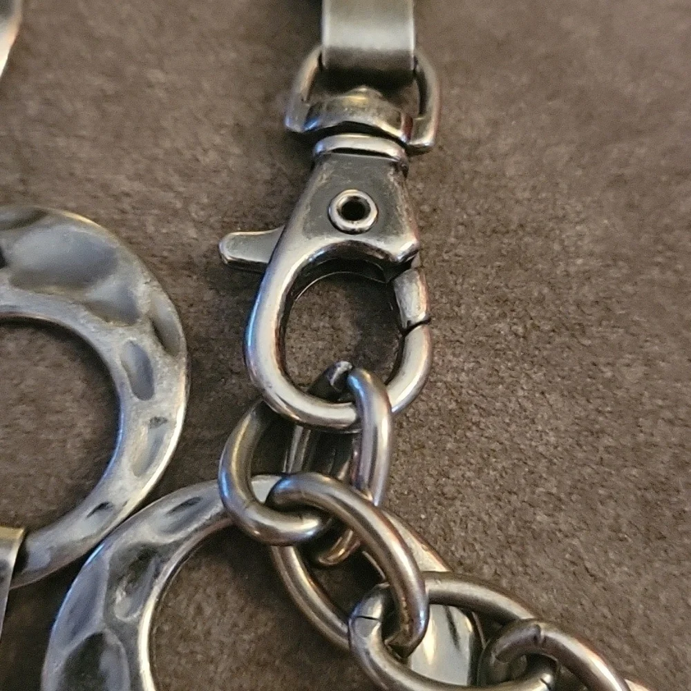 Vtg Gunmetal Hammered Circle Chain Link Disco Grunge Punk Moto Belt